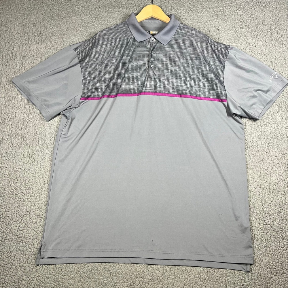 Callaway Polo Shirt Mens 2XLT Opti-Dri Textured Colorblock Grey Golf Activewear